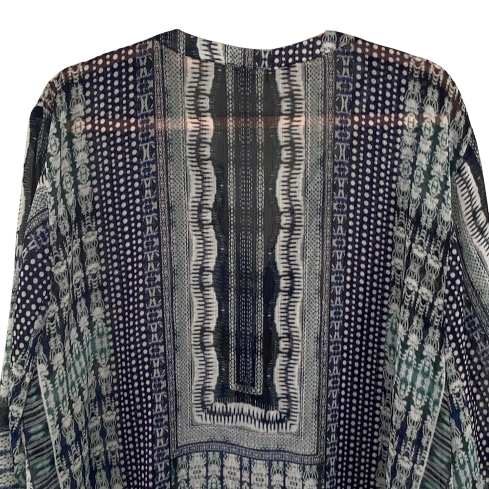 Rose & Olive Geometric Tribal Print Blouse Womens 3X Blue Green Flowy Boho Sheer - Picture 5 of 10